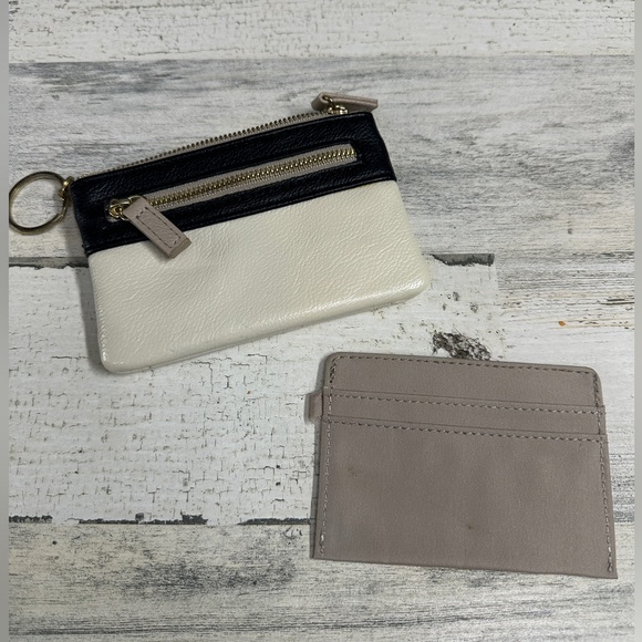 Cream Leather Zip Wallet Coin Purse Cardholder - Picture 6 of 7